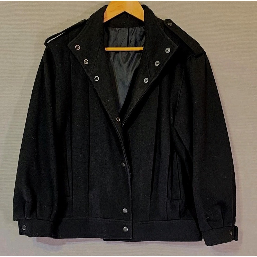 Top Shop UK 10 Black Wool Moto Biker Jacket Made in England Y2K Oversized